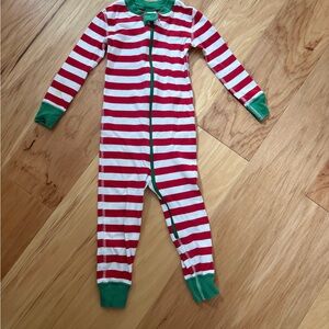 Hanna Andersson Red & White Stripe Footie with Green Trim
